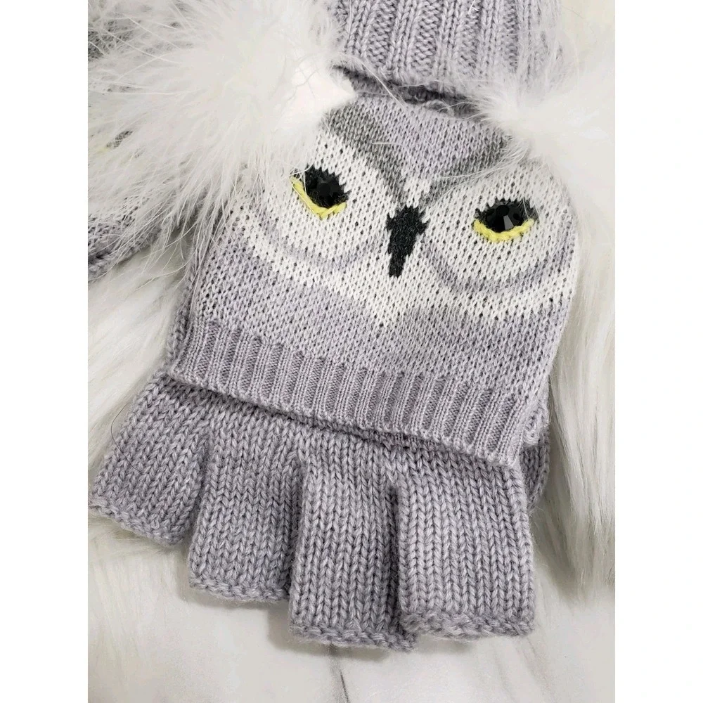 MISSING A‎ BUTTON!!! NEVER WORN - KATE SPADE NEW YORK WHIMSICAL OWL MITTENS